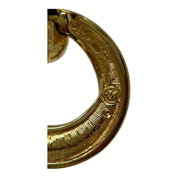 Swarovski Swan Logo Crystal & Gold Tone Dangle Hoop Clip Earrings Minimalist - Picture 10 of 16